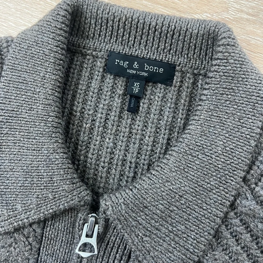 Rag & Bone Merino Wool Kerry Cardigan Zip-Front Cable Knit Sweater Jacket - Picture 5 of 8